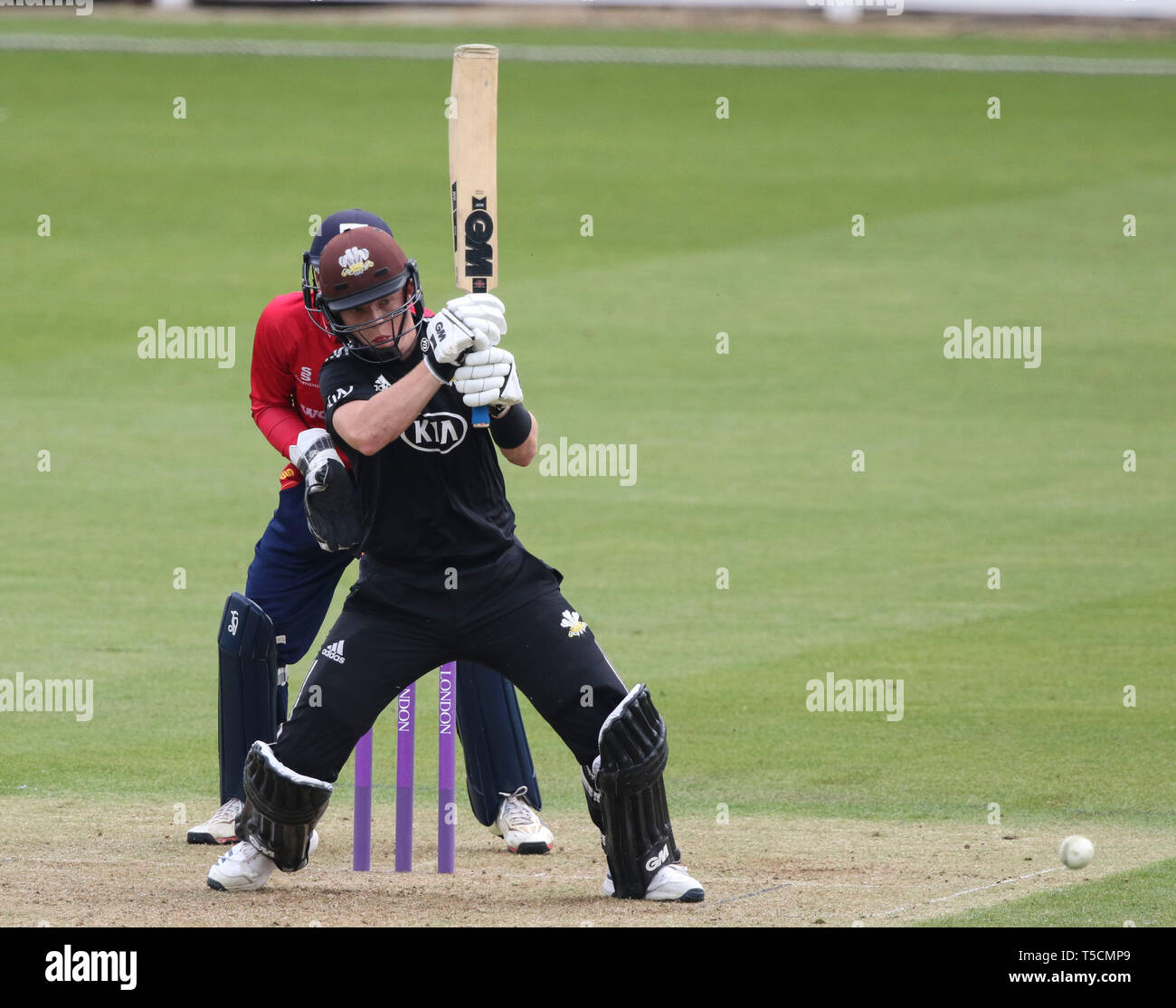 London, UK. 23 April 2019 Ollie Pope of Surrey plays a shot during the
