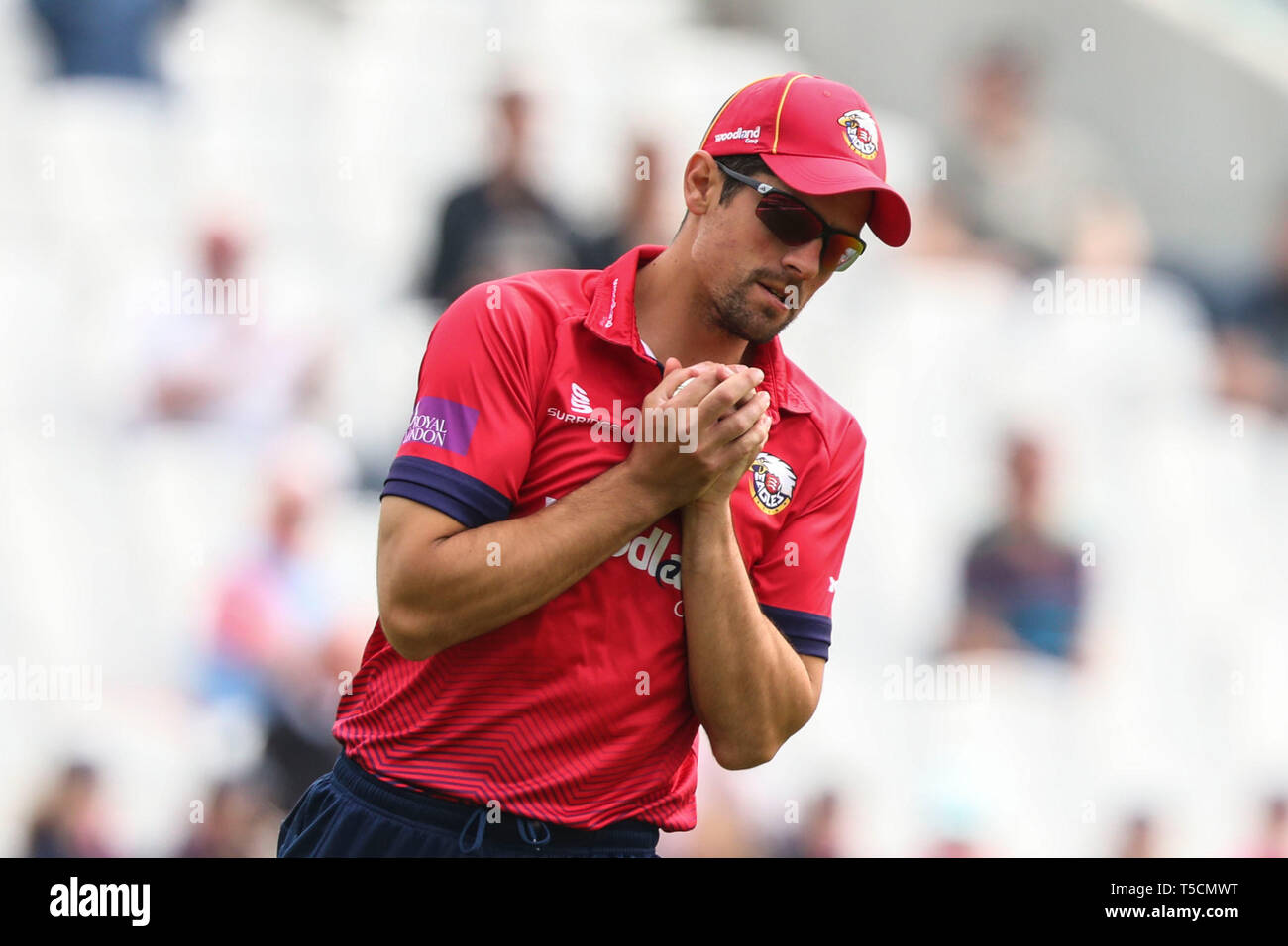LONDON, UK. 23 April 2019: Sir Alastair Cook of Essex catches the ball to dismiss Will Jacks of Surrey (Not Pictured) during the Surrey v Essex, Royal London One Day Cup match at The Kia Oval. Credit: Mitchell Gunn/ESPA-Images Stock Photo
