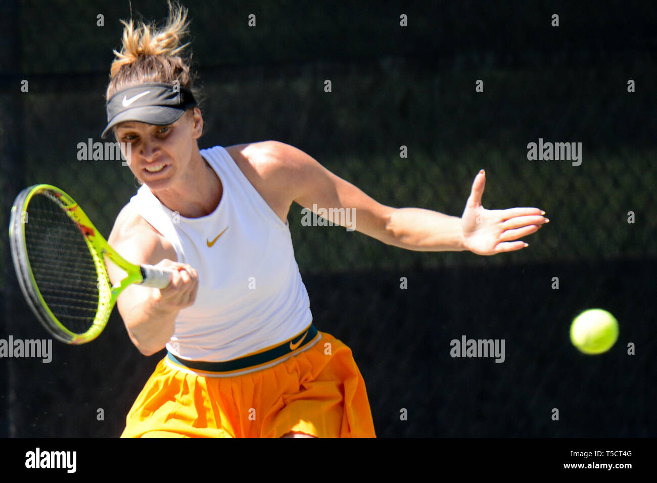 Charlottesvillle, Virginia, USA. 23rd Apr, 2019. SESIL KARATANTCHEVA of Bulgaria in action at the Boar's Head Resort Women's Open tennis tournament in Charlottesvillle Virgina. Credit: Christopher Levy/ZUMA Wire/Alamy Live News Stock Photo