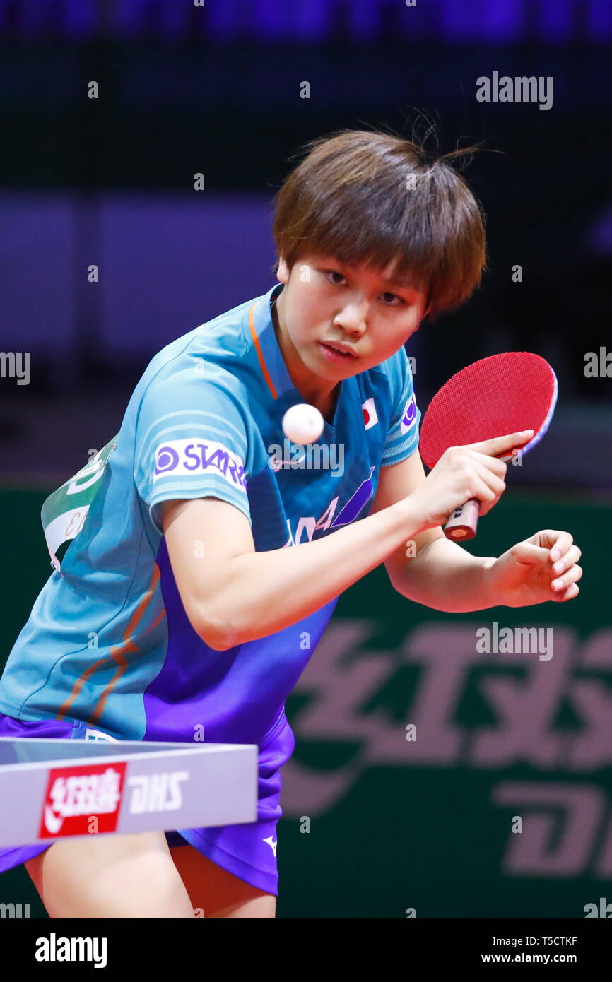 Hitomi Sato (JPN), APRIL 23, 2019 - Table Tennis : 2019 World Table Tennis  Championships Women's singles 128 Round match at HUNGEXPO Budapest Fair  Center, Budapest, Hungary. (Photo by Sho Tamura/AFLO SPORT Stock Photo -  Alamy