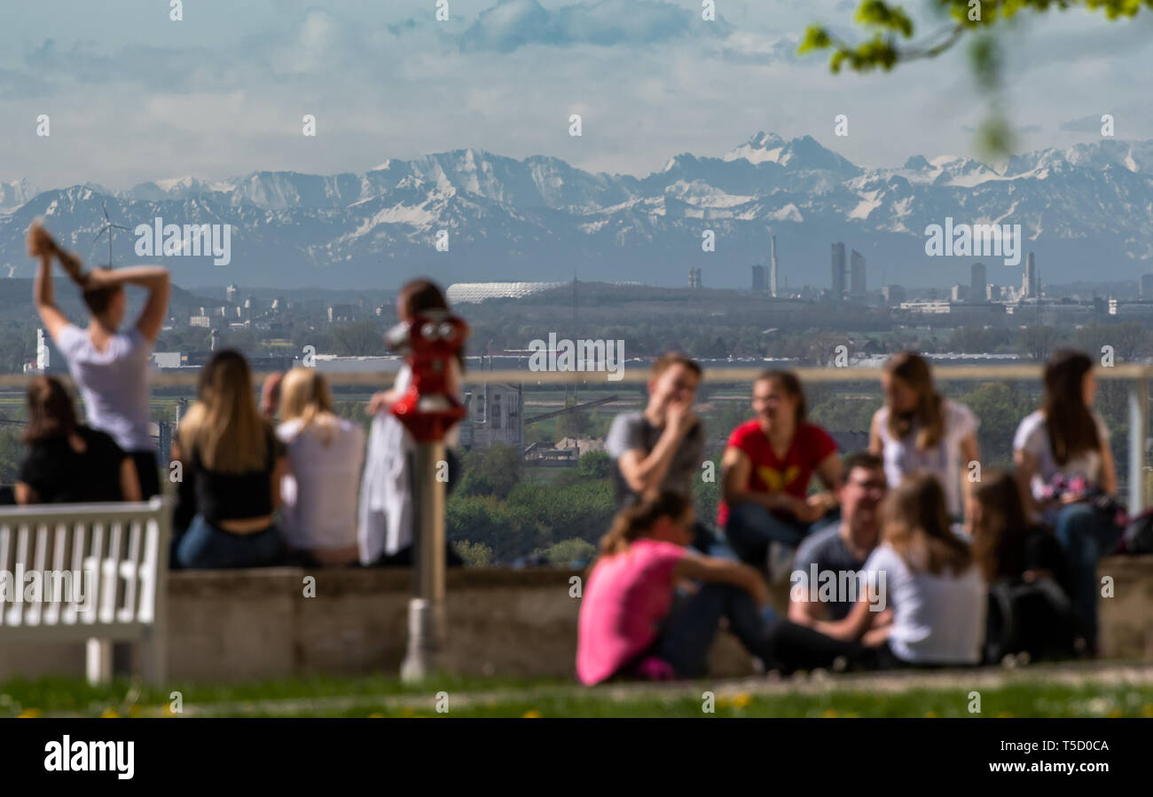 Freising Germany 24th Apr 19 On The Terrace Of The Bavarian State Brewery Weihenstephan Situated On A Hill Students Enjoy The Panoramic View Over Munich To The Alps You Can See The