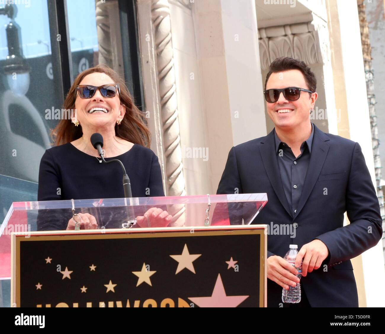 Los Angeles, CA, USA. 23rd Apr, 2019. Ann Druyan, Seth MacFarlane at the induction ceremony for Star on the Hollywood Walk of Fame for Seth McFarland, Hollywood Boulevard, Los Angeles, CA April 23, 2019. Credit: Priscilla Grant/Everett Collection/Alamy Live News Stock Photo