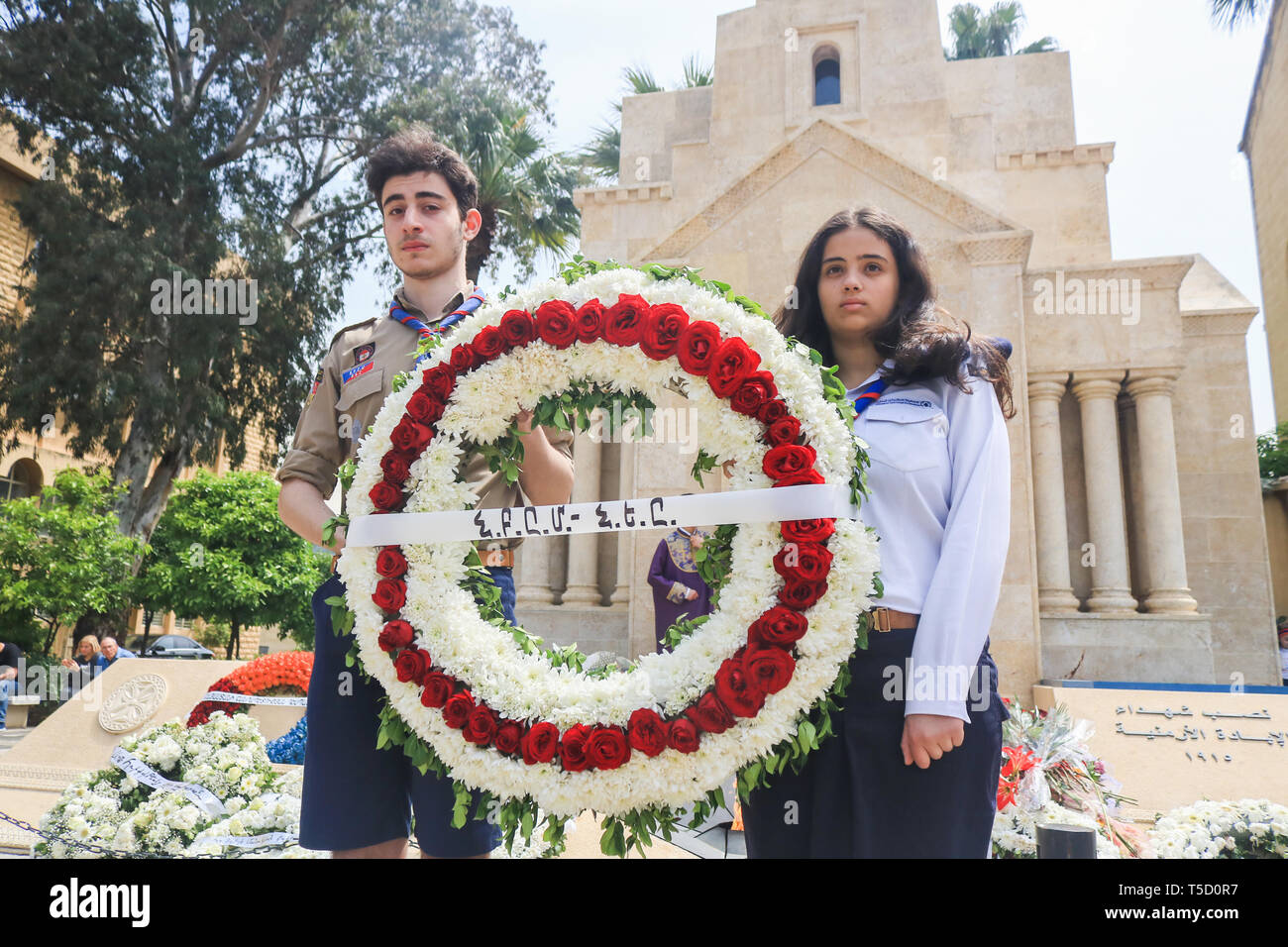 Beirut, Lebanon. 24th Apr, 2019. Antranik cub scouts in Beirut mark the