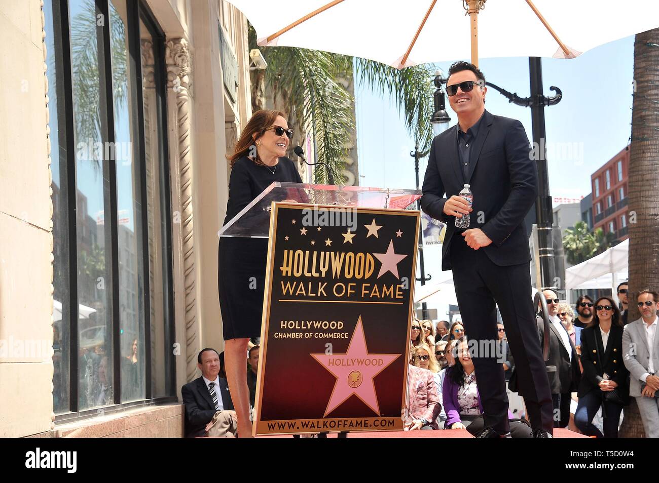Los Angeles, CA, USA. 23rd Apr, 2019. Ann Druyan, Seth MacFarlane at the induction ceremony for Star on the Hollywood Walk of Fame for Seth McFarland, Hollywood Boulevard, Los Angeles, CA April 23, 2019. Credit: Michael Germana/Everett Collection/Alamy Live News Stock Photo