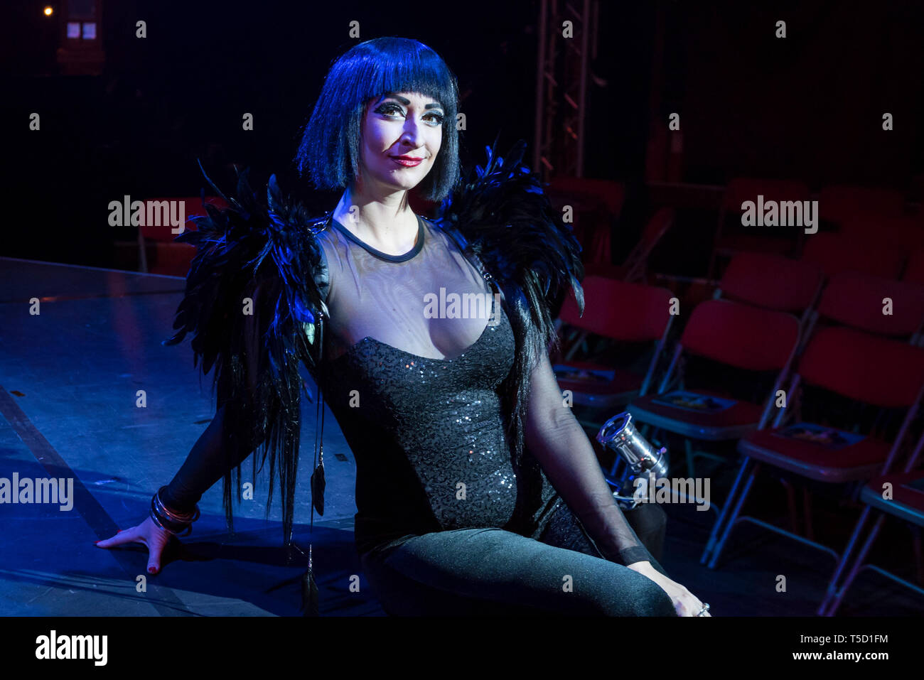 London, UK.  24 April 2019. Bernie Dieter (Mistress of Chaos) poses at the preview of Bernie Dieter's 'Little Death Club' an eclectic performance show taking place at the Underbelly Festival on the Southbank until 23 June 2019. Credit: Stephen Chung / Alamy Live News Stock Photo