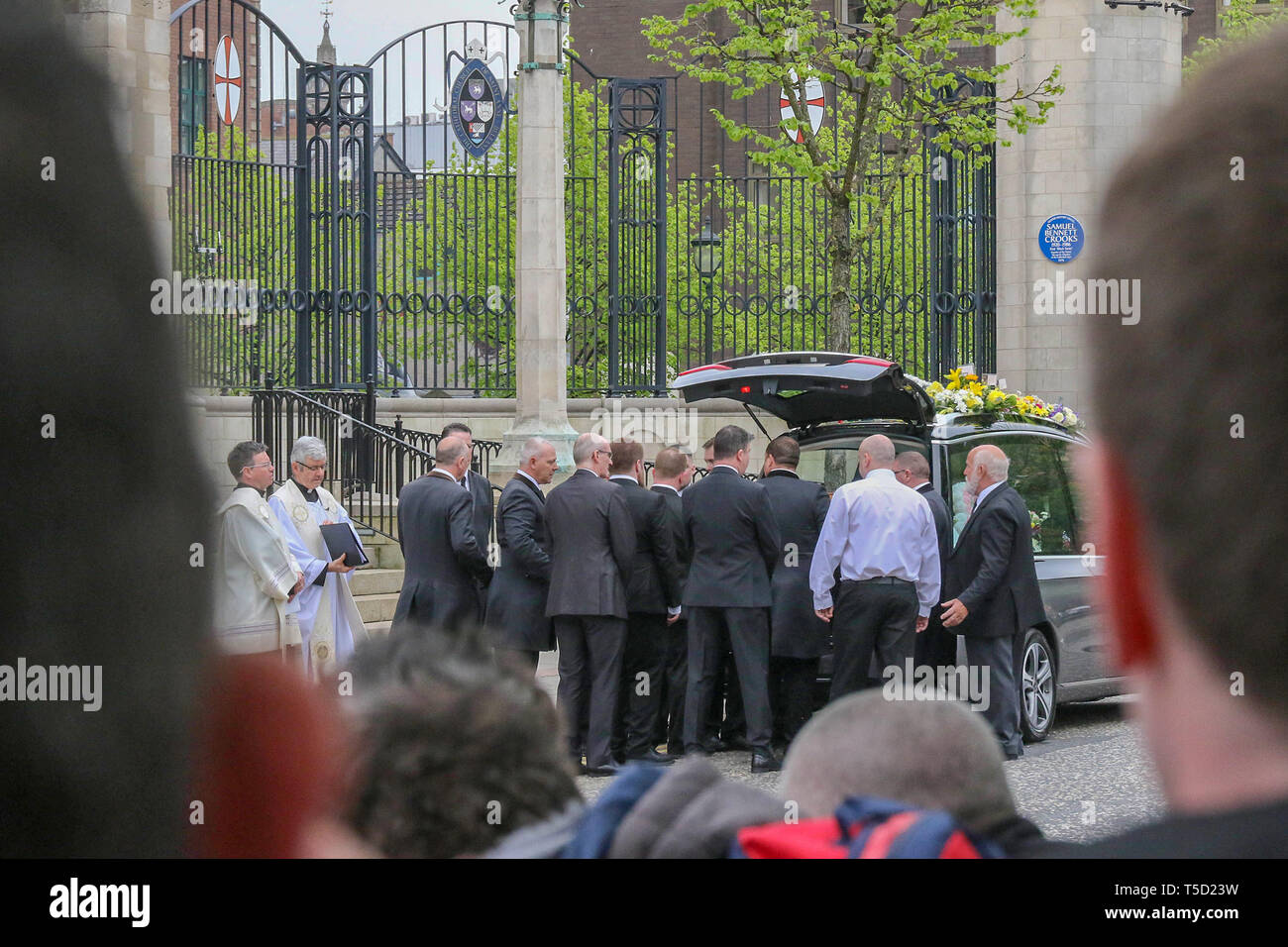Belfast, Northern Ireland, UK. 24 April 2019. The funeral of Lyra McKee took place at St Anne's Cathedral in Belfast. The 29 year-old journalist was murdered in the Creggan Estate in Londonderry on Thursday night whilst observing rioting. A dissident republican gunman opened fire in the direction of police and Ms McKee was fatally wounded. Credit:CAZIMB/Alamy Live News. Stock Photo