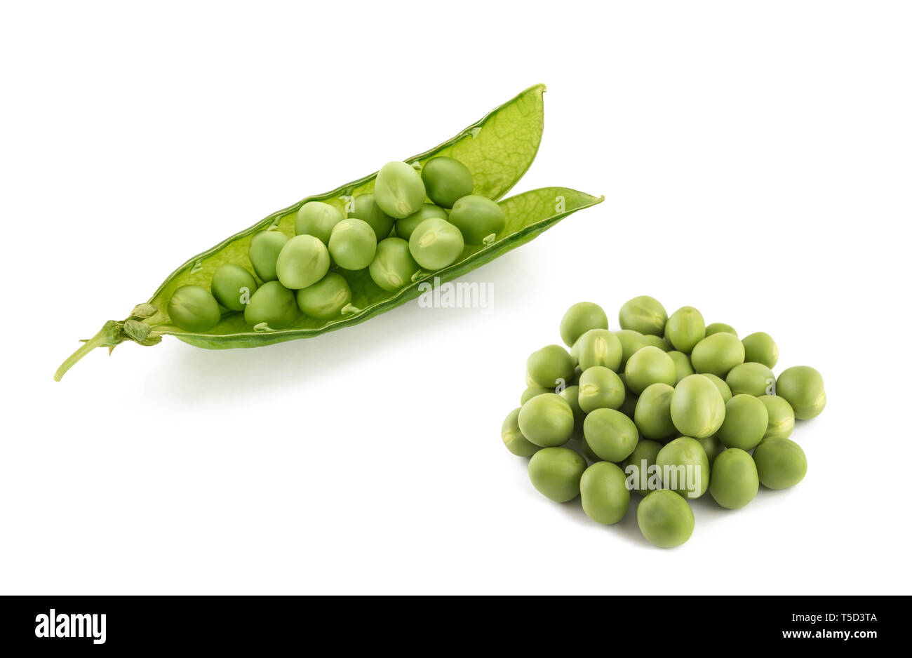 fresh green peas  with pod isolated on  white background. Stock Photo