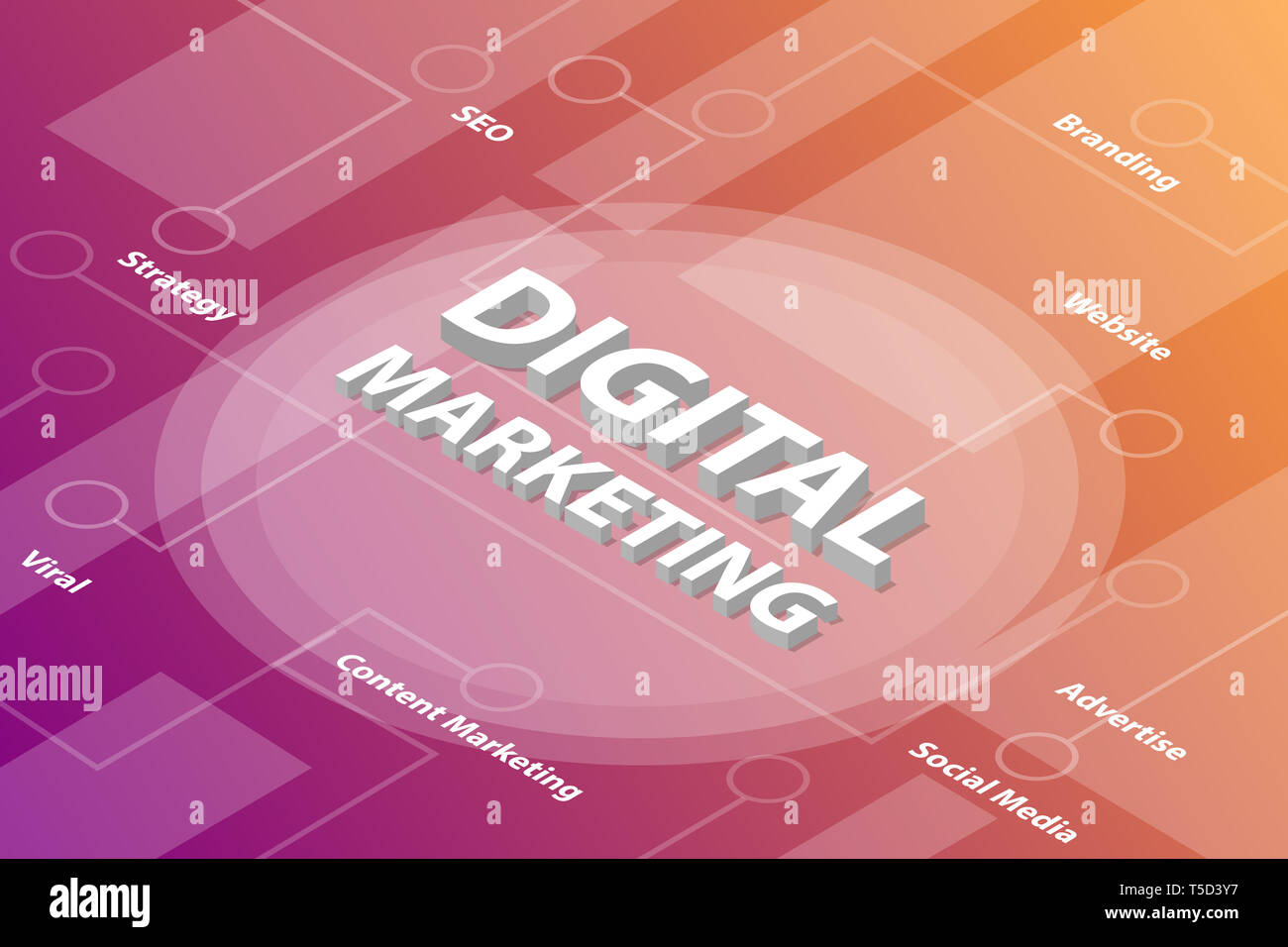 digital marketing isometric 3d word text concept with some related text ...