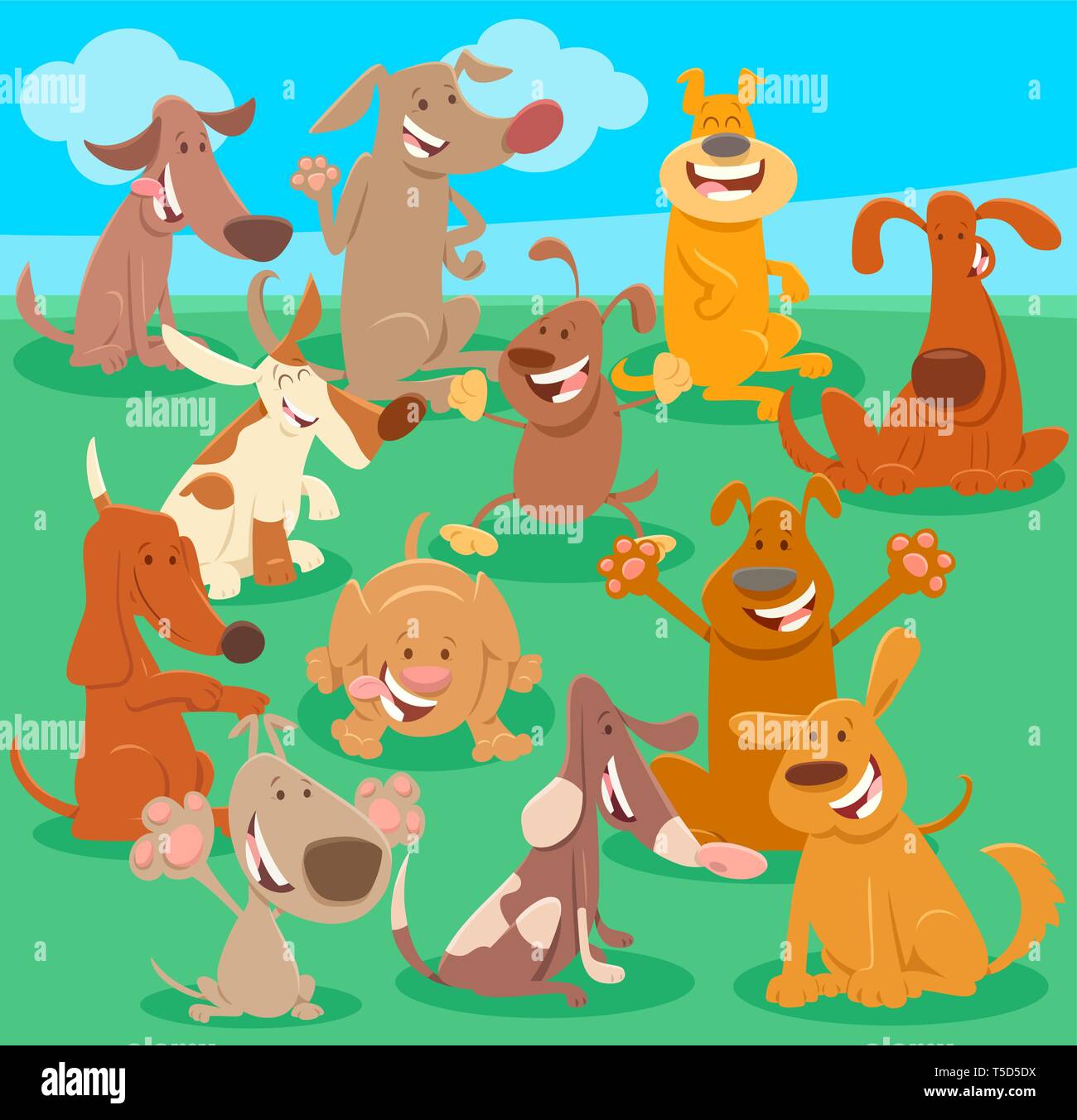 Cartoon Illustration of Many Happy Dogs and Puppies Pet Animal ...
