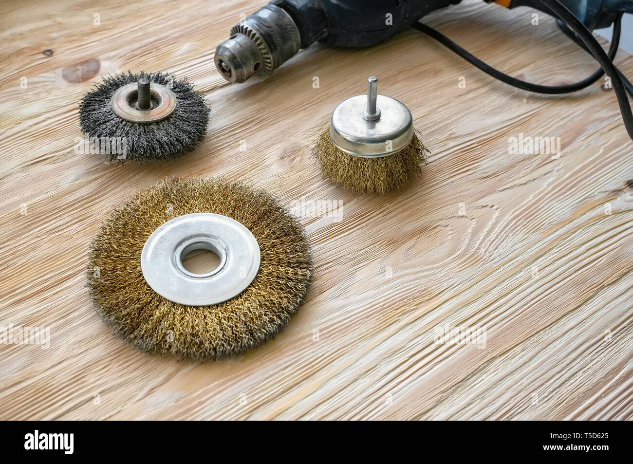 abrasive tools for brushing wood and giving it texture. Wire brushes on