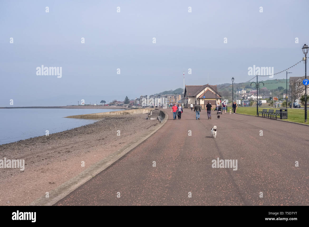 Largs, Scotland, UK - April 20, 2019: The town of Largs on the West Coast of Scotland. Looking towards the Aubery end of the town on a bright clear da Stock Photo