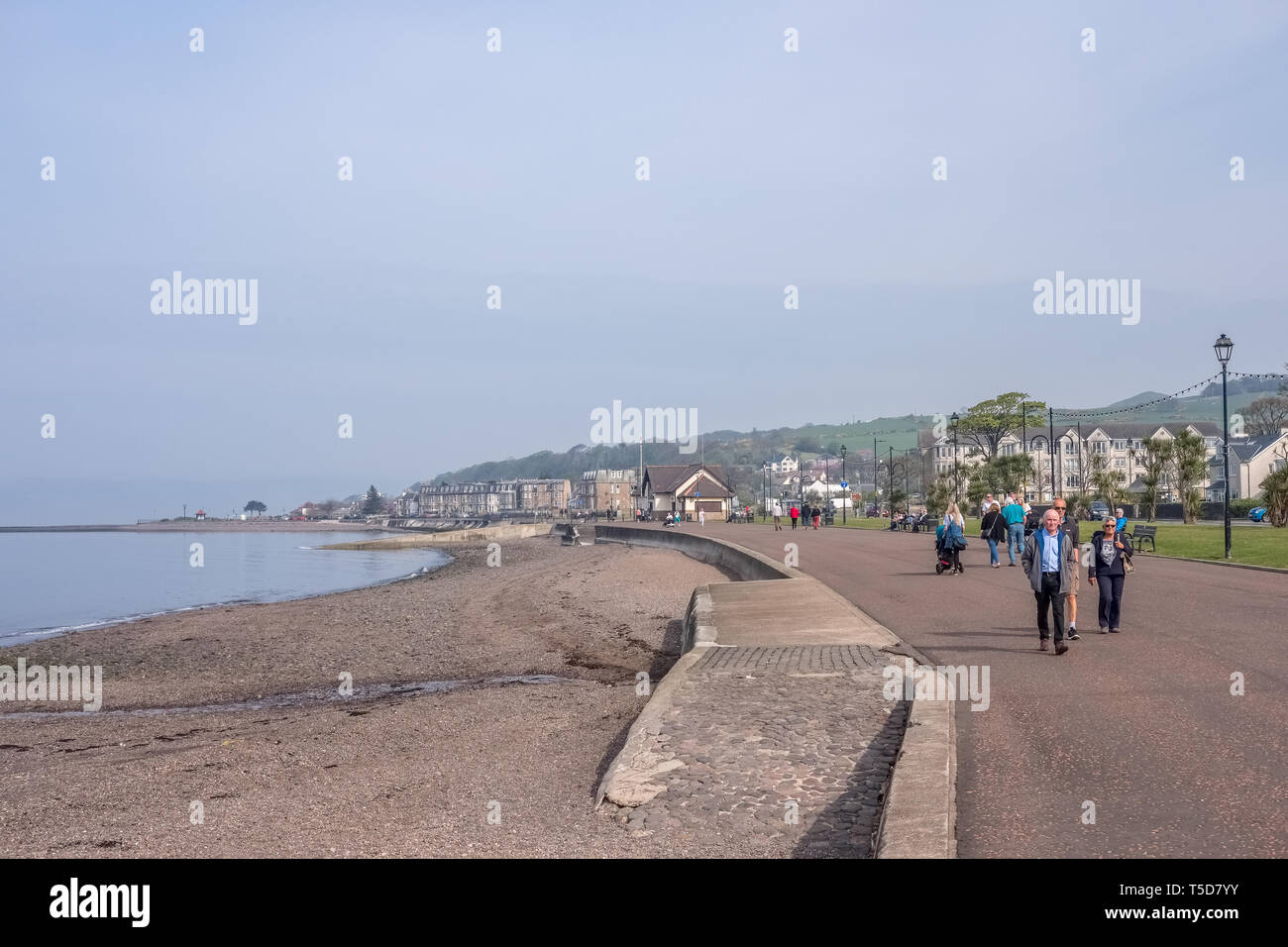 Largs, Scotland, UK - April 20, 2019: The town of Largs on the West Coast of Scotland. Looking towards the Aubery end of the town on a bright clear da Stock Photo