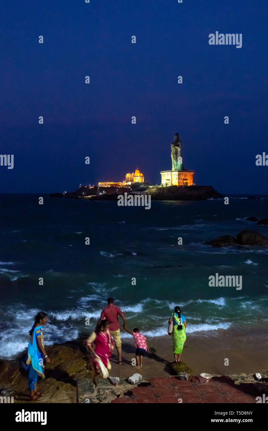 Vertical view of the Vivekananda rock memorial and Thiruvalluvar Statue