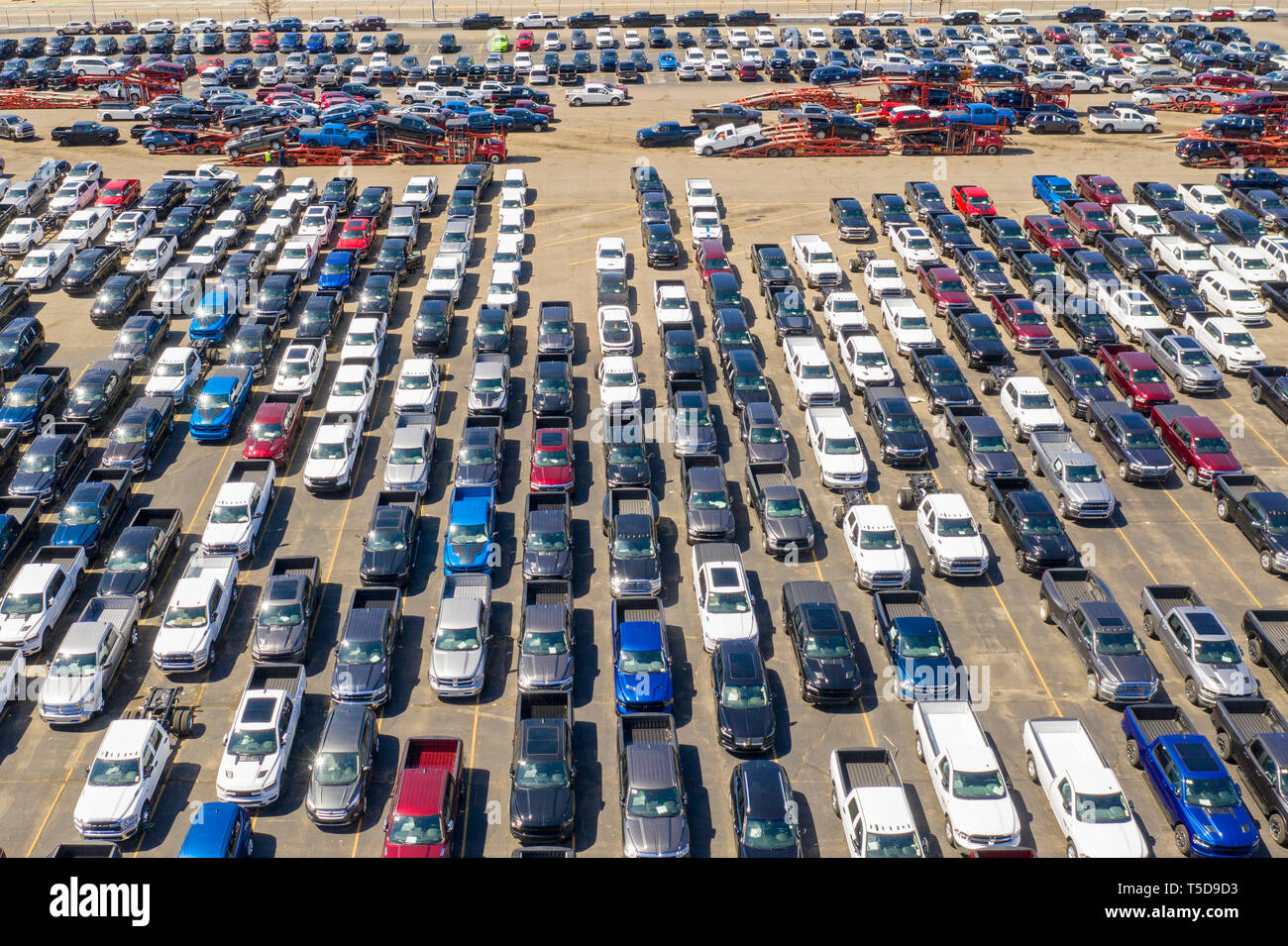 Detroit, Michigan Trucks and cars built by Fiat Chrysler awaiting