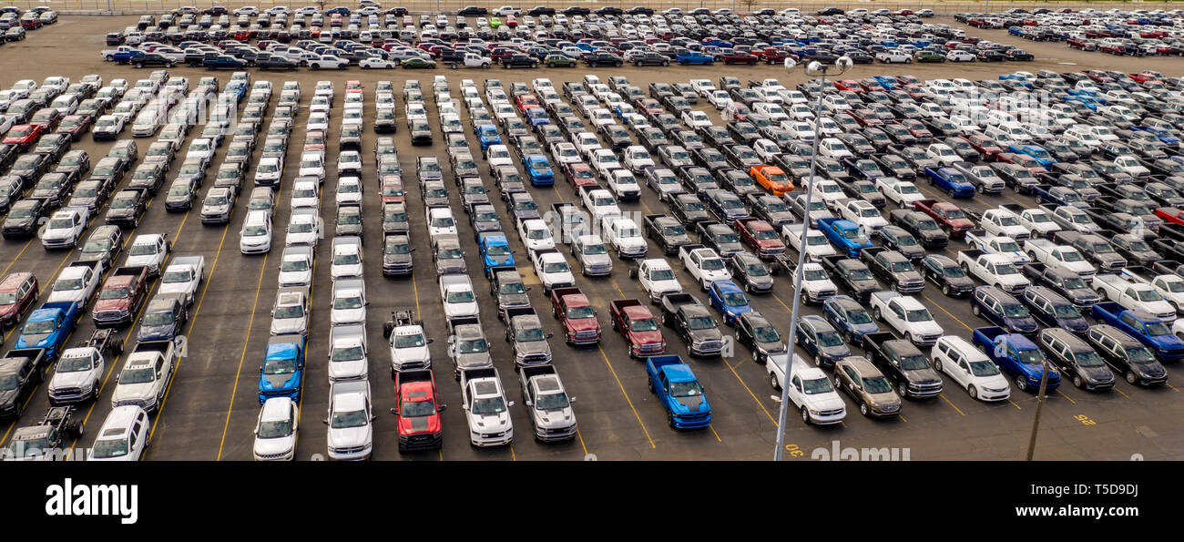 Detroit, Michigan Trucks and cars built by Fiat Chrysler awaiting