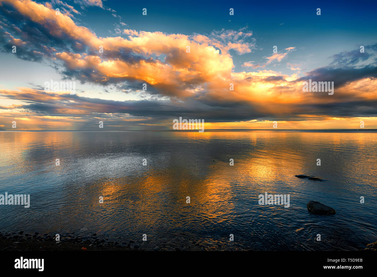 Beautiful Sunset Clouds Over Lake Horizon With Reflections Stock Photo Alamy