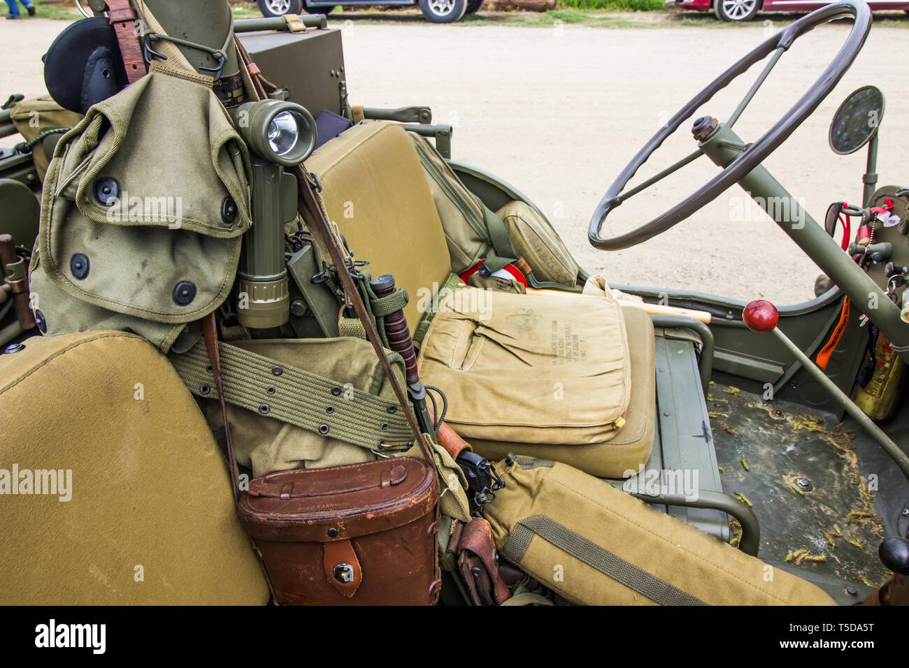 Inside Of A Vintage Military Jeep Stock Photo