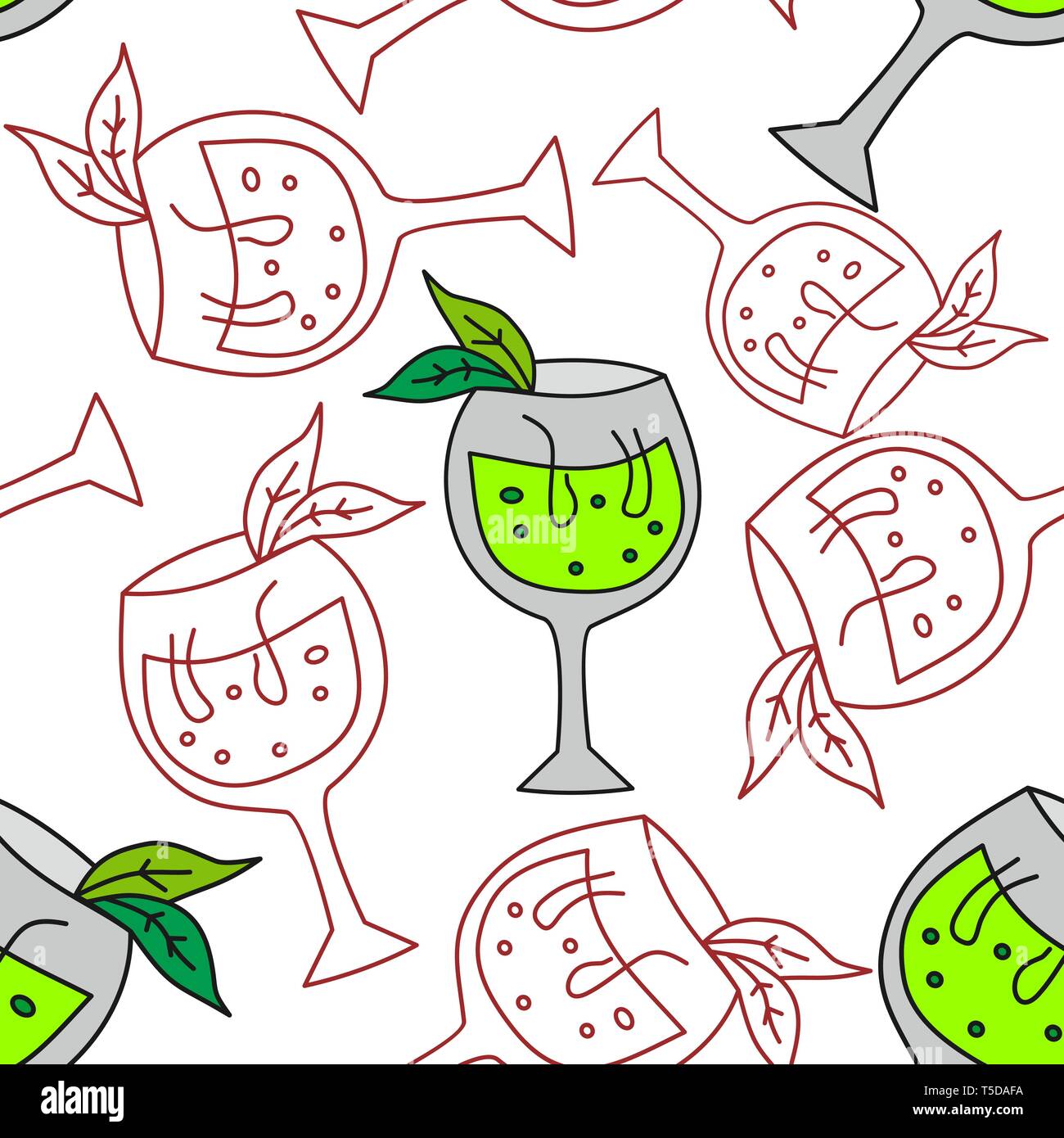 Drinking Glass Pattern Seamless Vector Template Stock Vector