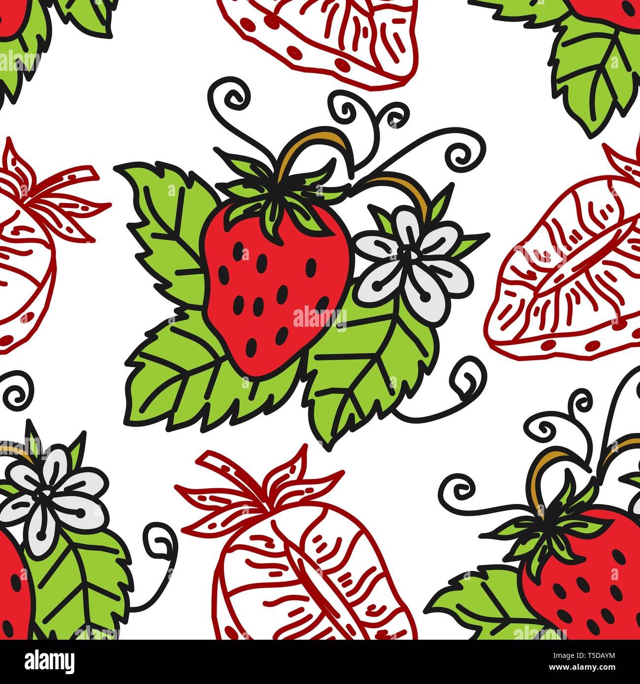 Strawberry Fruit Pattern Seamless Vector Template Stock Vector Image ...