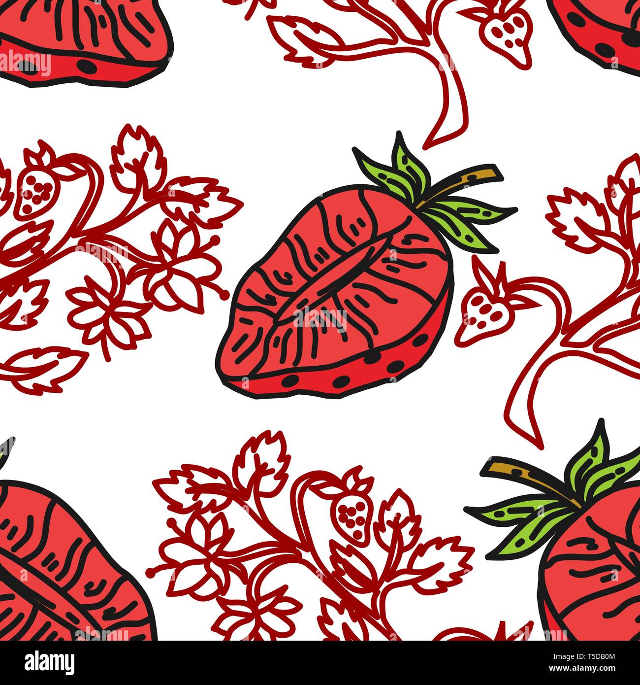 Strawberry Fruit Pattern Seamless Vector Template Stock Vector Image ...