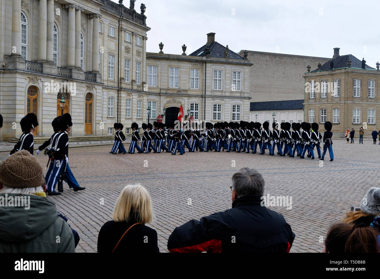 Royal Life Guards in front of Amalienborg Palace, Copenhagen, Denmark, Europe Stock Photo