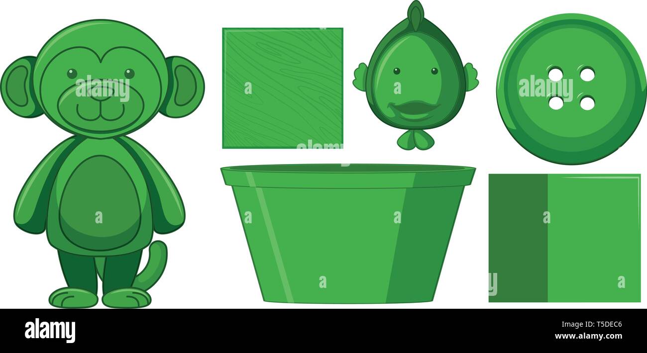 Set of green toys illustration Stock Vector