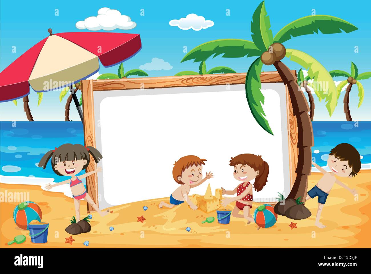 Summer Beach Kids Banner Illustration Stock Vector Art