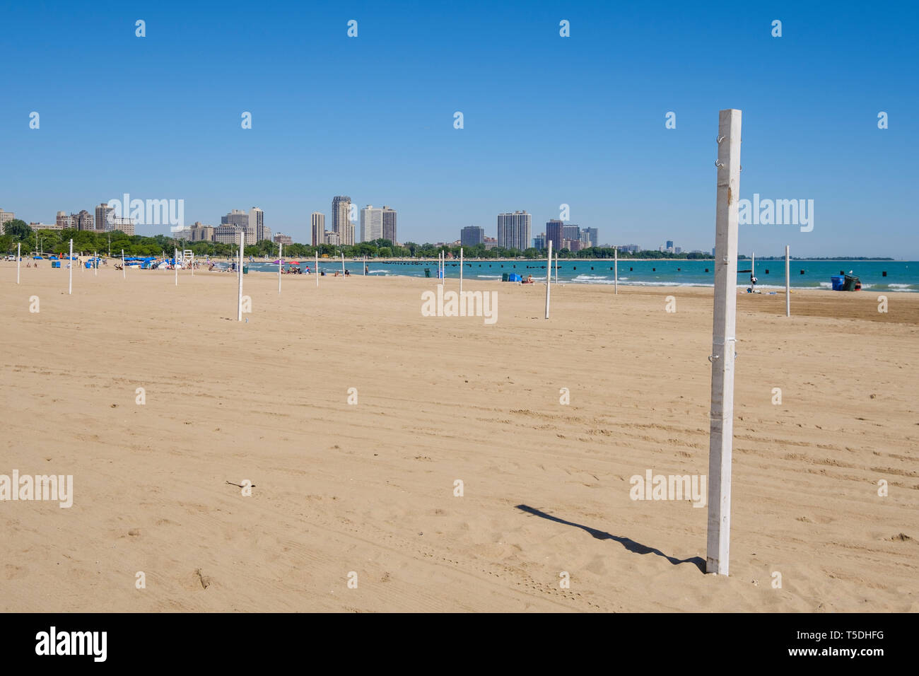Volleyball posts on Chicago North Avenue Beach Stock Photo Alamy