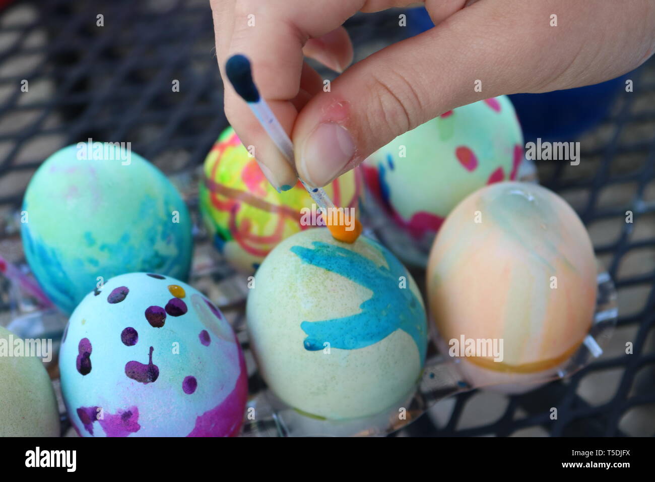 Close up of decorated easter eggs Stock Photo