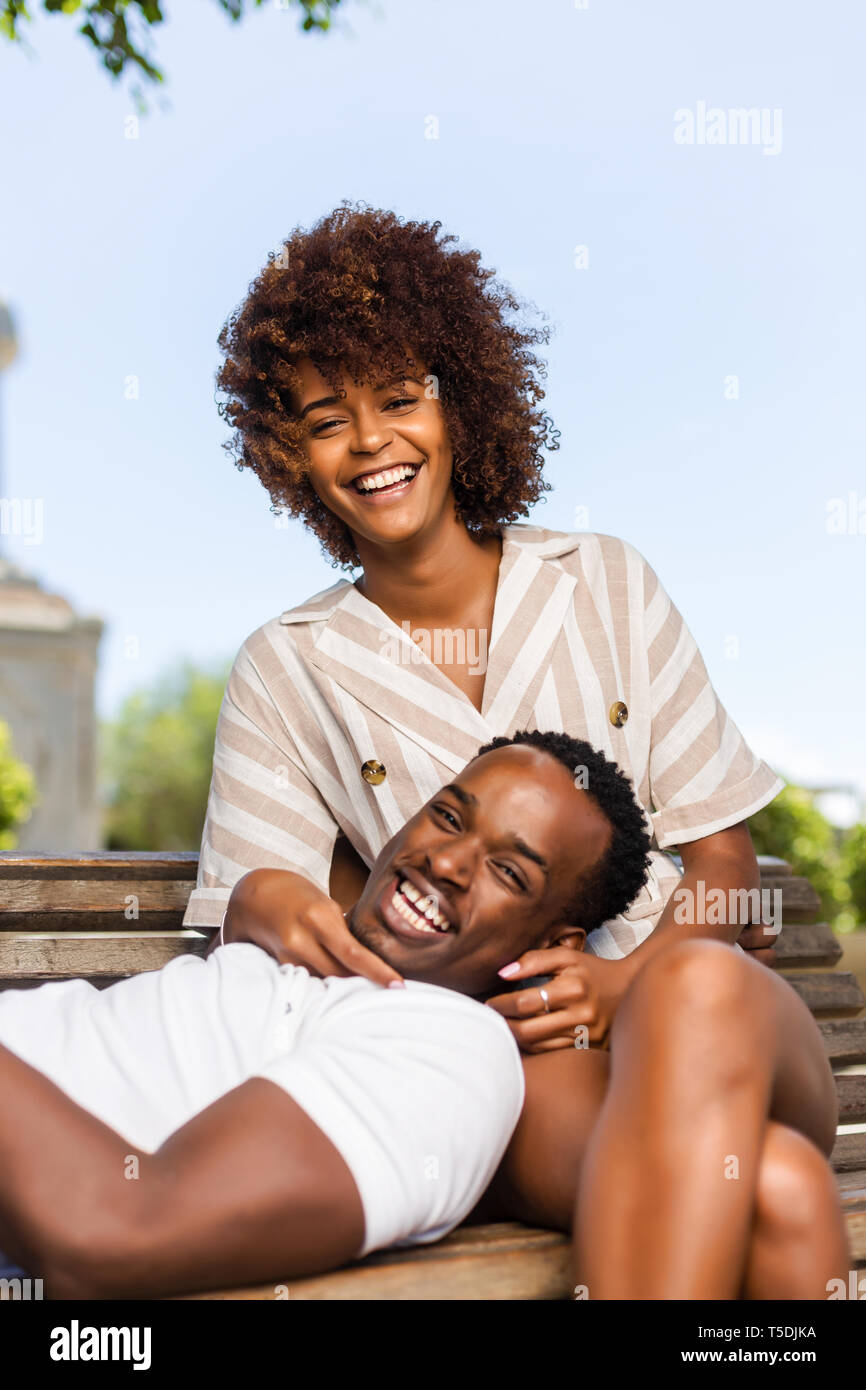 Outdoor protrait of black african american couple embracing each other ...