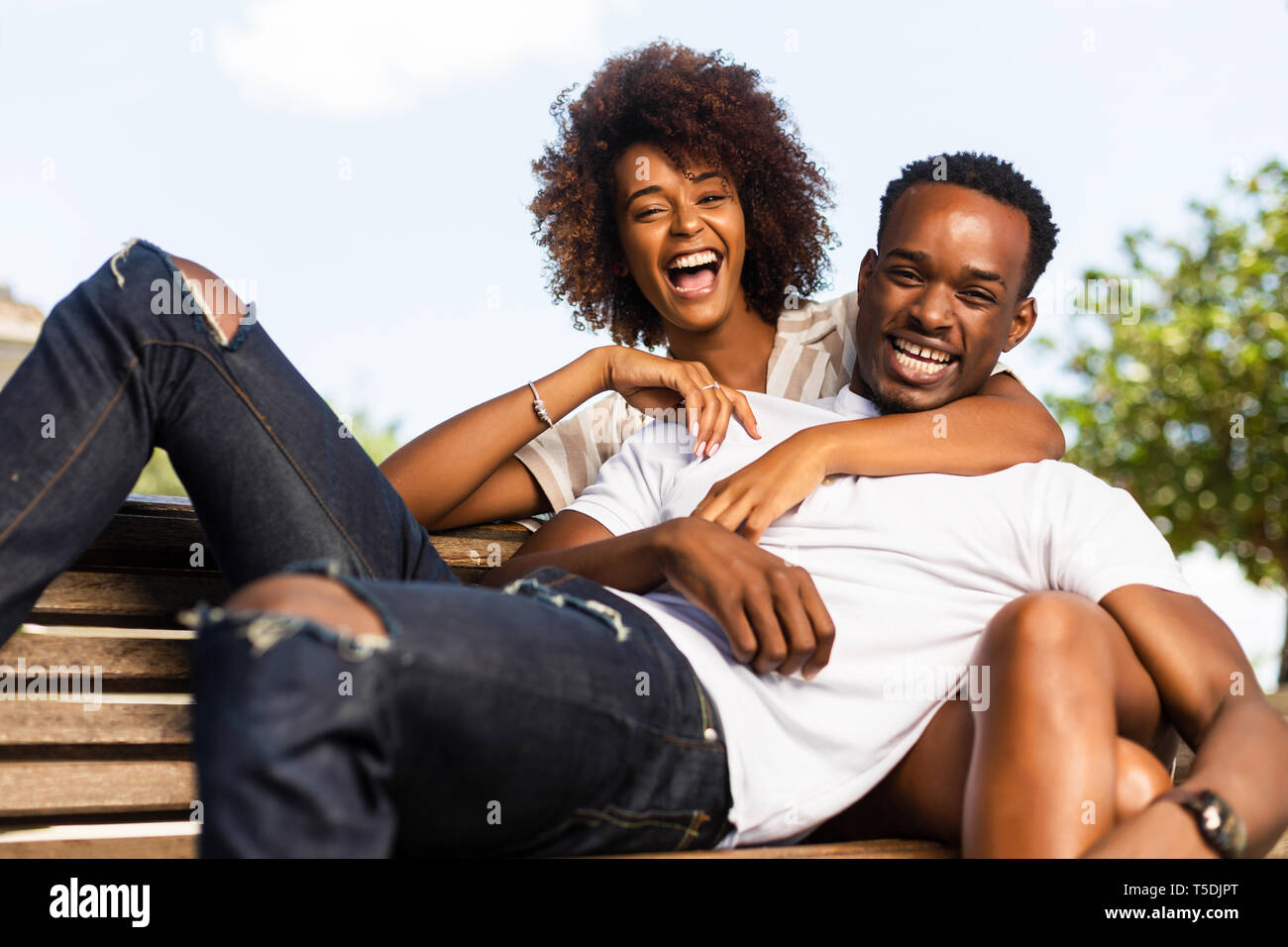 Outdoor Protrait Of Black African American Couple Embracing Each Other