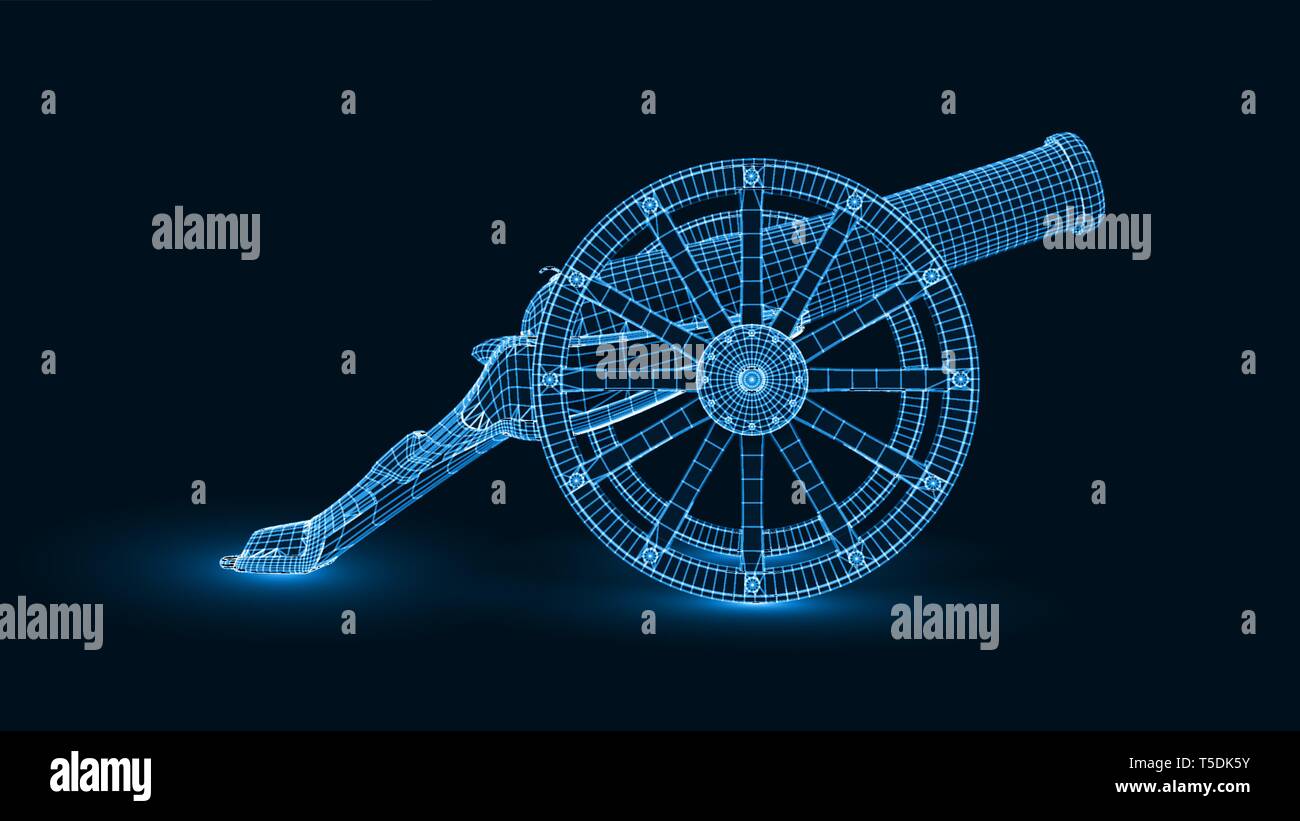 ramadan cannon with glowing wireframe. 3d style vector illustration Stock Vector