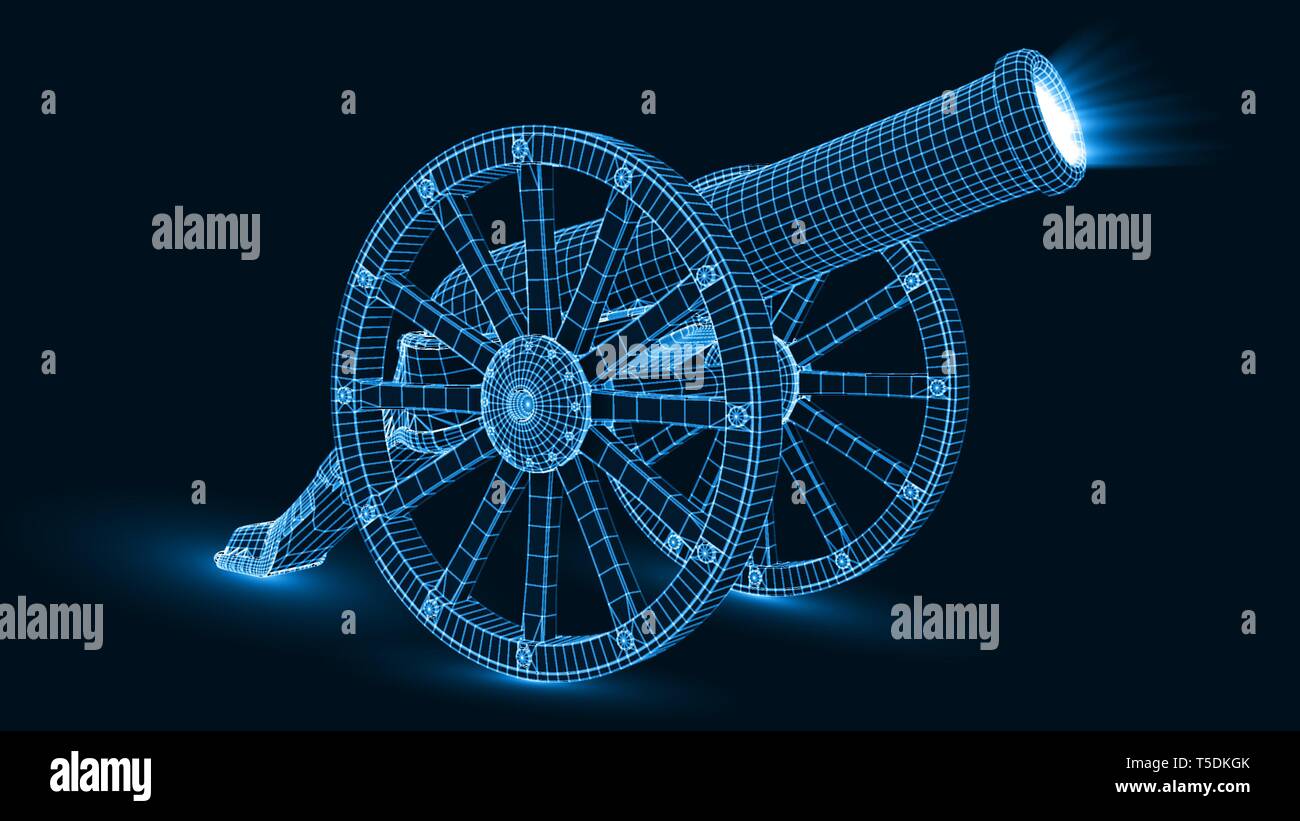 ramadan cannon with glowing wireframe. 3d style vector illustration Stock Vector