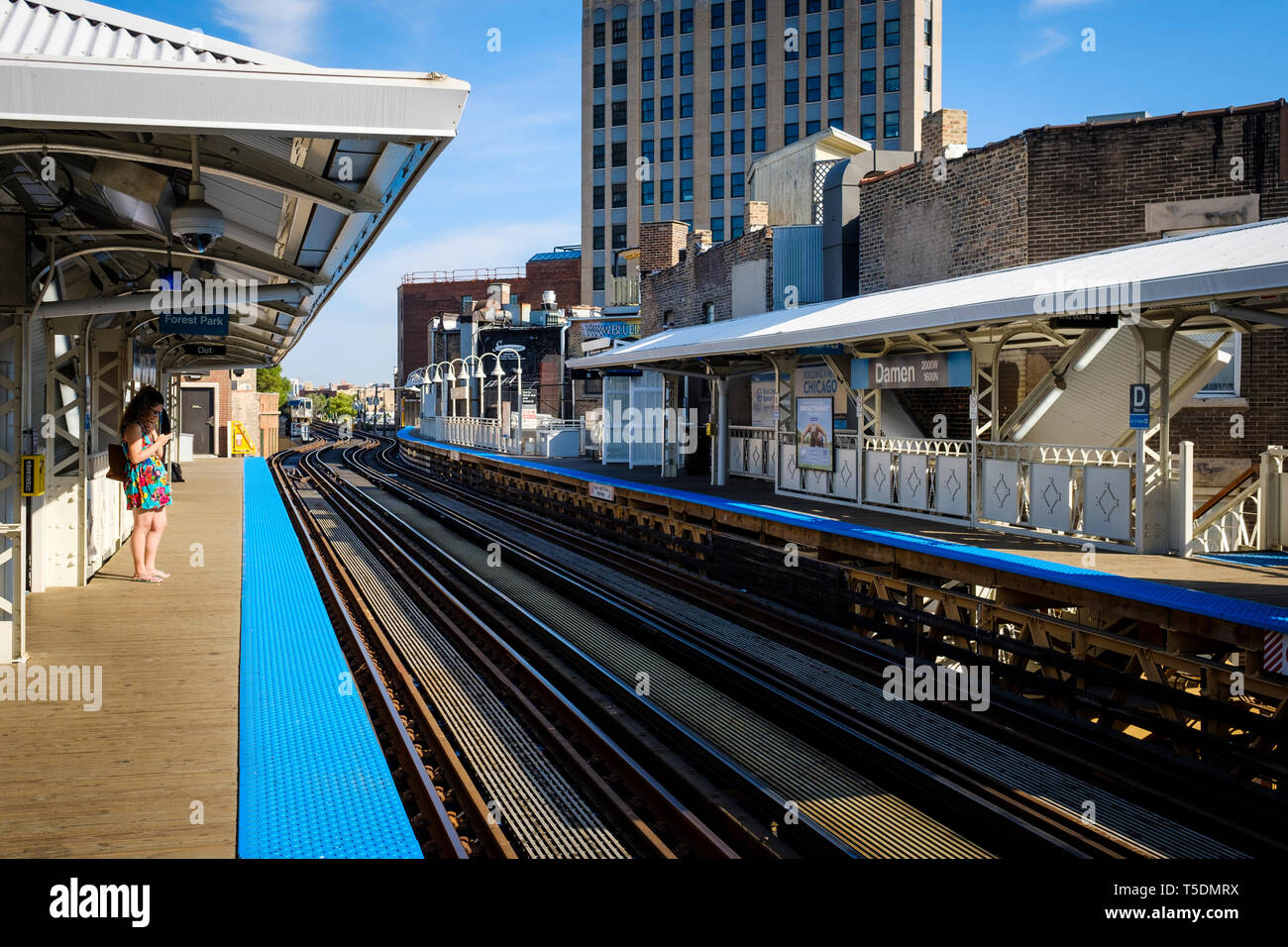 Damen Station at CTA metro Blue Line in Chicago Stock Photo Alamy