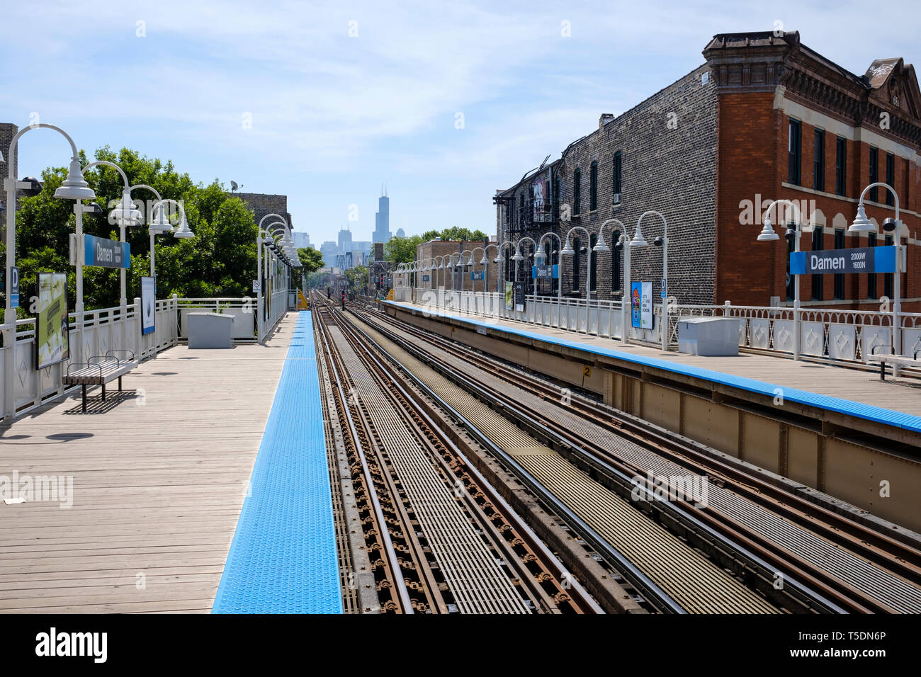 Damen Station at CTA metro Blue Line in Chicago Stock Photo - Alamy