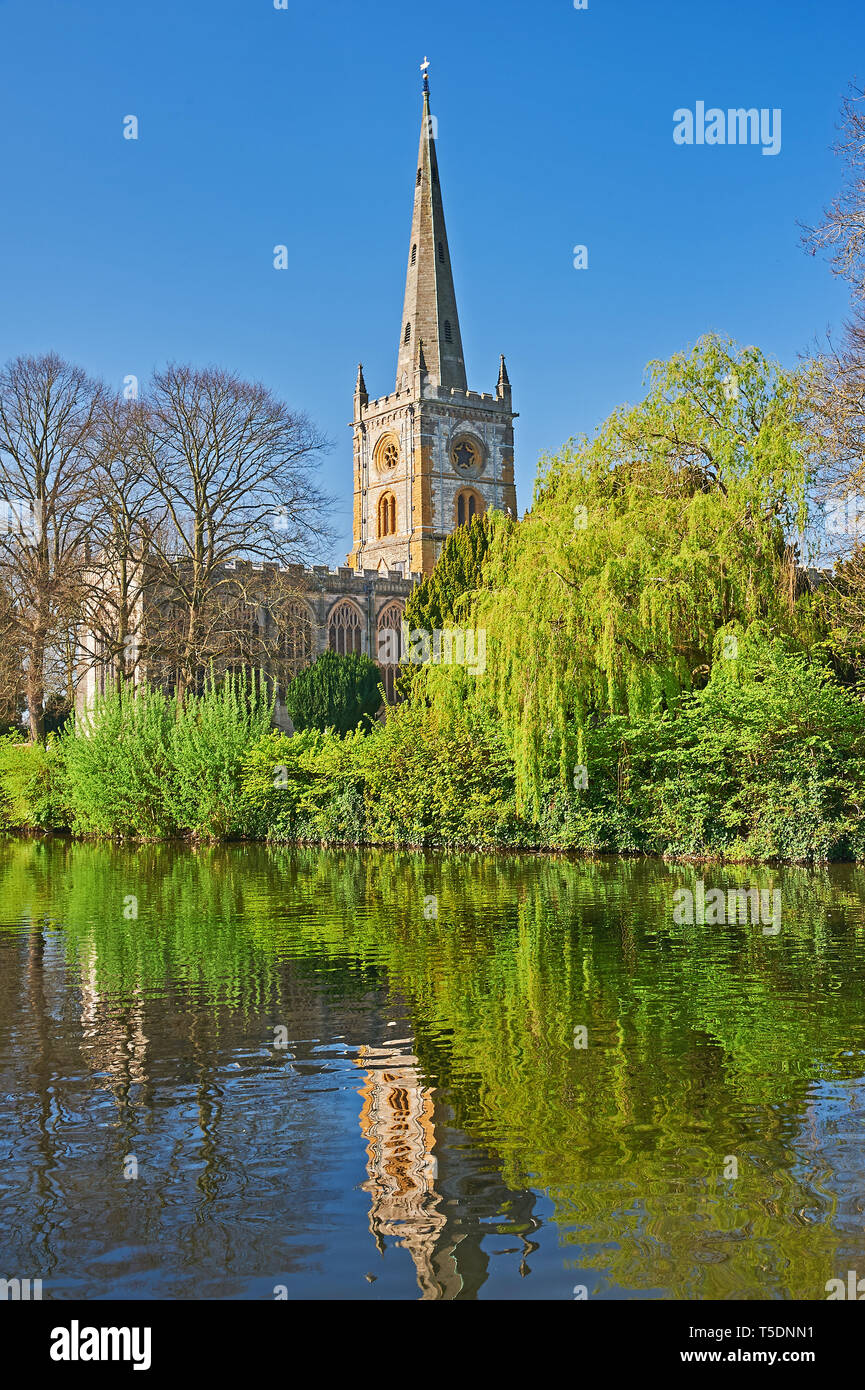 Holy Trinity church Stratford upon Avon, burial place of  playwright William Shakespeare stands on the banks of the River Avon, Warwickshire. Stock Photo