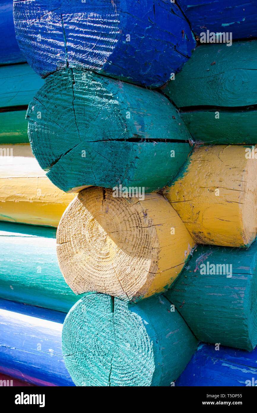 Constructions of wooden multicolored trees on the playground Stock ...