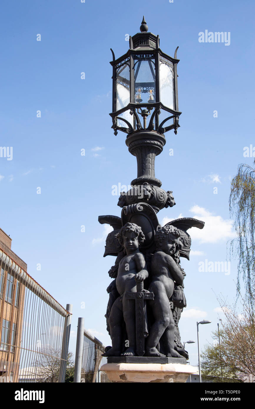 Ornate lamp posts outside he Gillette Factory at Gillette Corner, junction between Syon Lane and the Great West Road, Brentford Middlesex Stock Photo