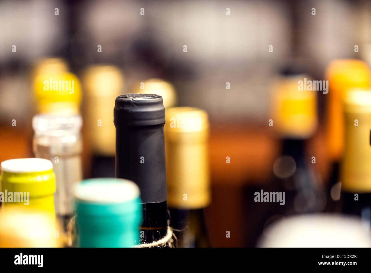 Bottles of wine on the shelves of an alcohol shop in Spain, Alicante