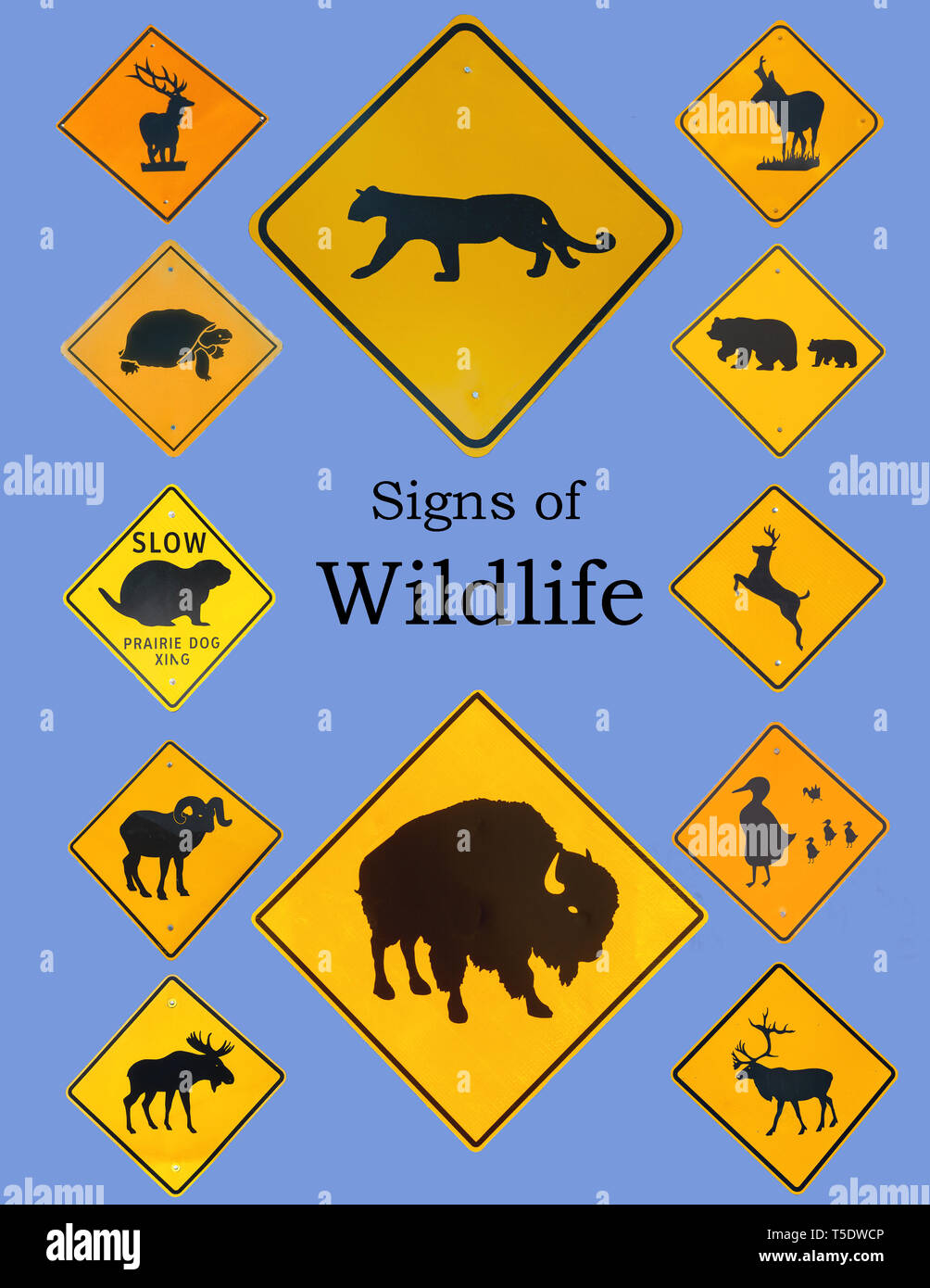 North America; United States; Wildlife; Highway Road Signs; Western USA Stock Photo