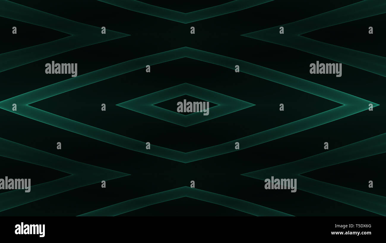 Abstract glowing geometric design with green lines on black background ...