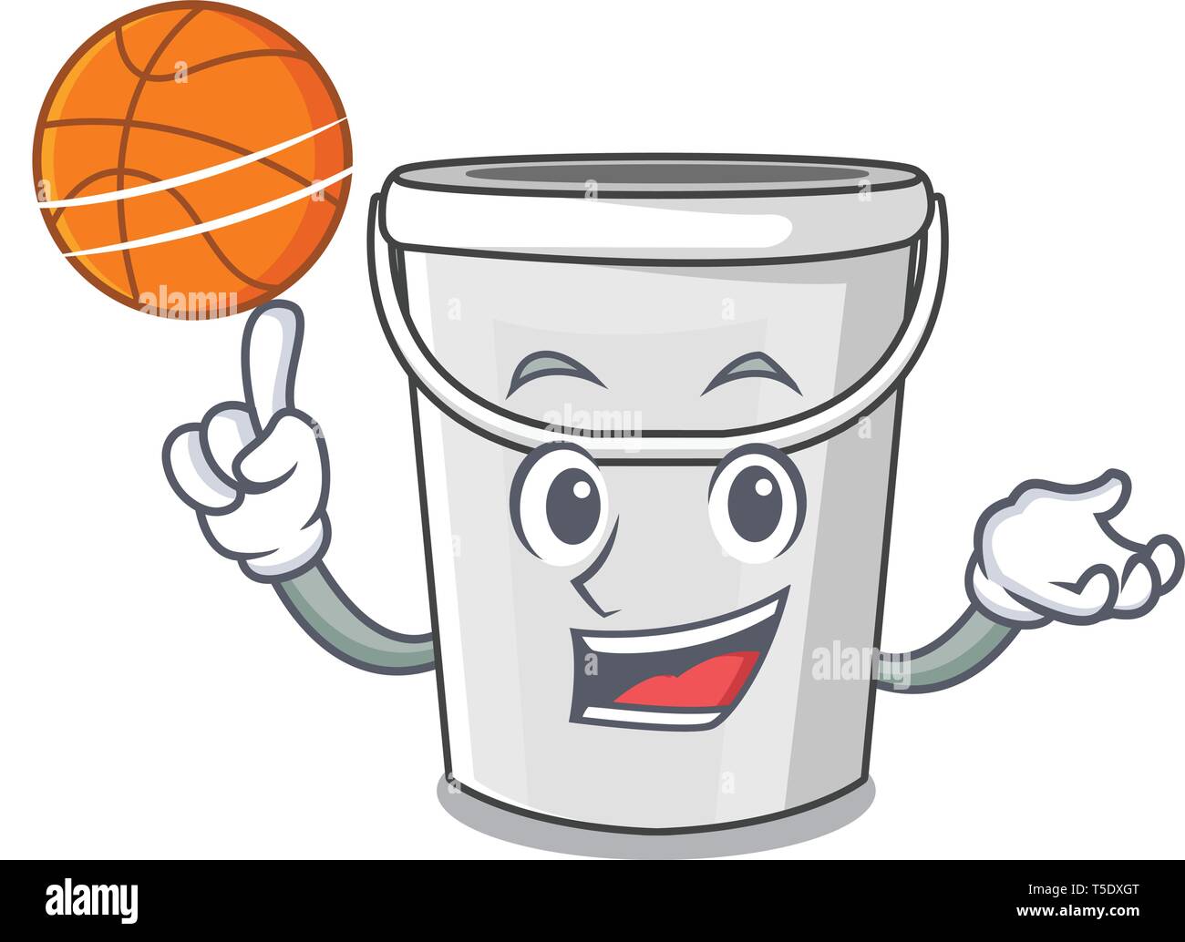 With basketball plastic tube bucket isolated the character Stock Vector