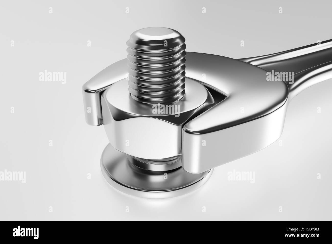Wrench with bolt and nut on white background. 3d rendering Stock Photo ...