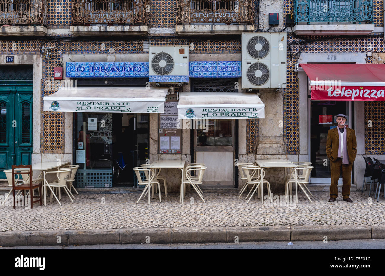 O Prado restaurant on Rua da Junqueira street in Belem district of Lisbon, Portugal Stock Photo