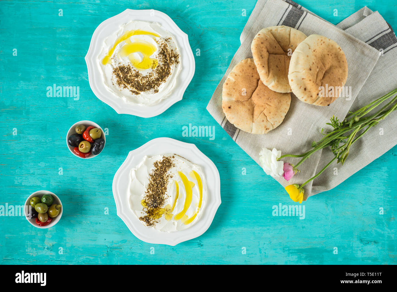 labneh labaneh)middle eastern soft goat's milk cheese with olive oil