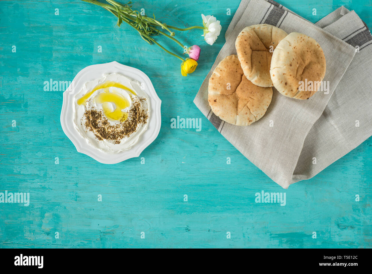 labneh labaneh)middle eastern soft goat's milk cheese with olive oil