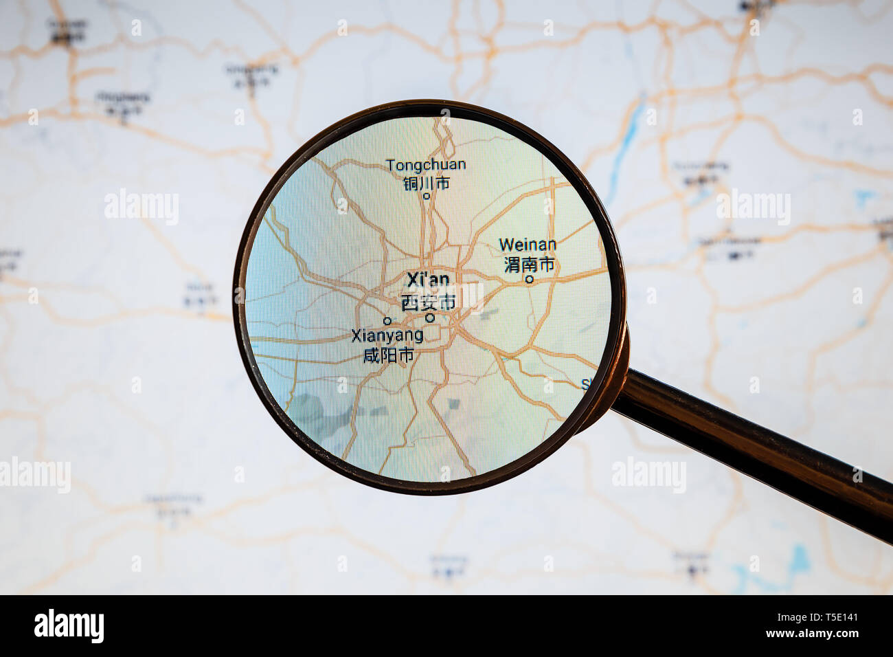 Xi'an, China. Political map. City visualization illustrative concept on