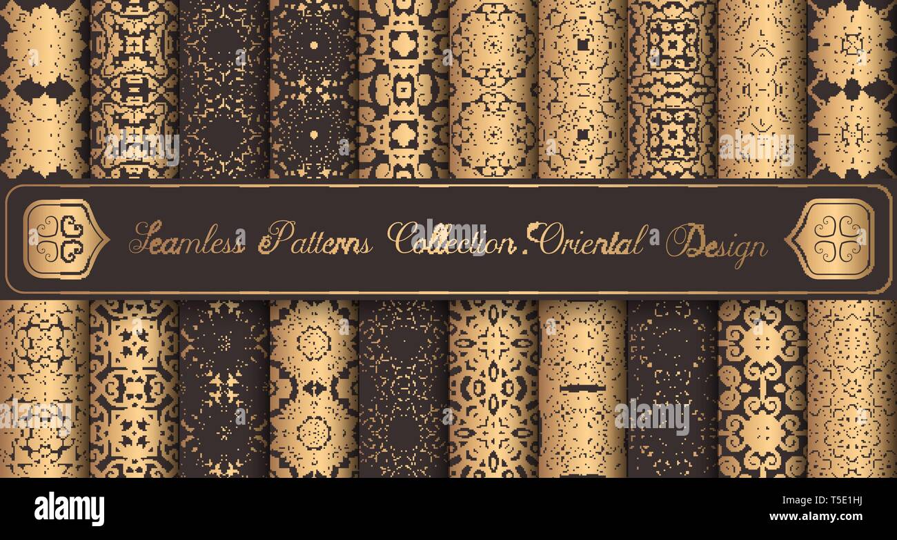 Vintage backgrounds luxury seamless patterns golden design elements Stock Vector