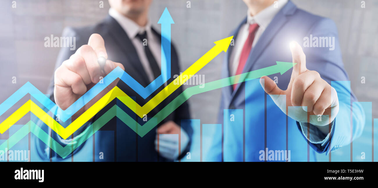 Financial growth arrows graph. Investment and trading concept. Stock Photo