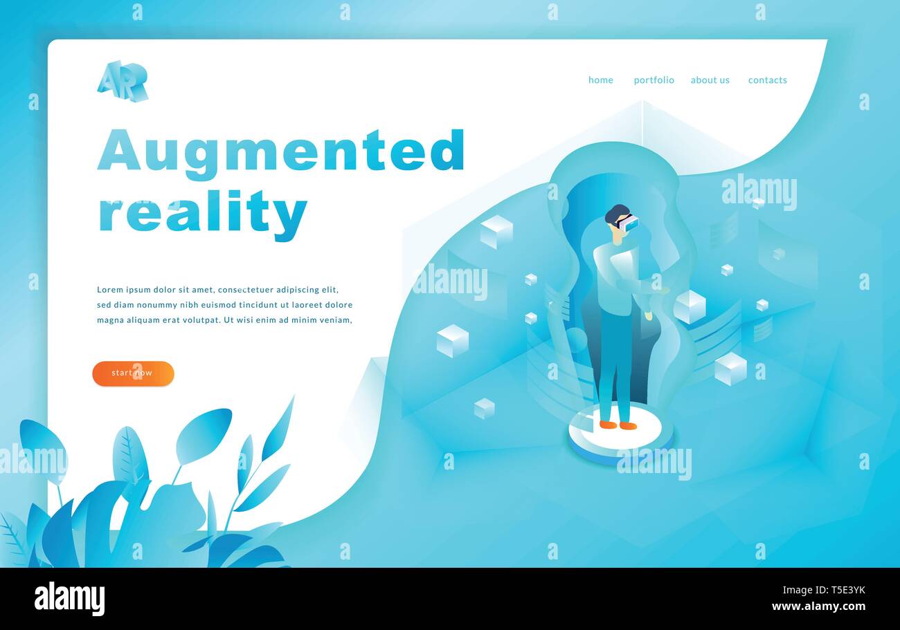 Isometric augmented virtual reality concept illustration. Website Template. Man Stock Vector
